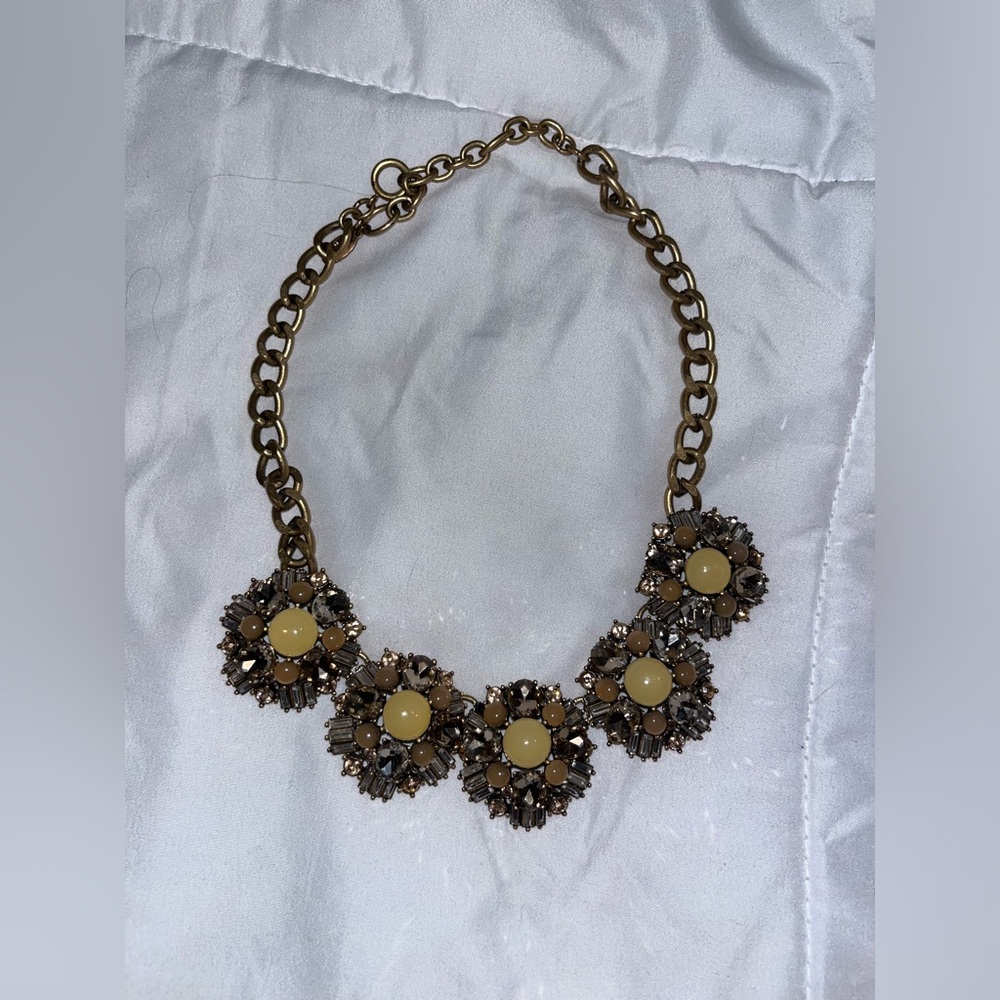 Warm Neutral Tone Crystal Statement Necklace - image 3